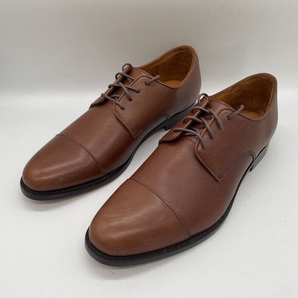 J. Crew Factory Mens Oxford Leather Cap Toe Shoes Brown Sz 10.5 Lace‎ Up Preppy - Picture 7 of 15